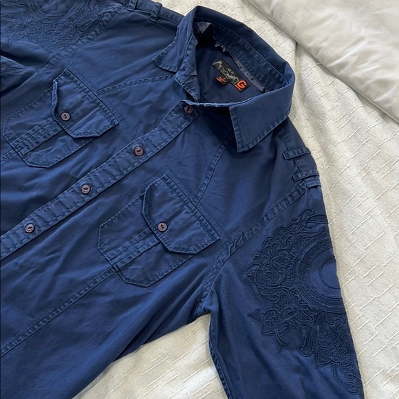 Affliction Navy Blue Button-Up Shirt - Picture 2 of 2